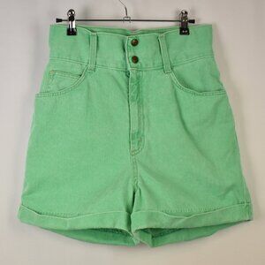 Vintage Faded Light Green Cotton High Rise Snap Button Jean Shorts Size 9/10